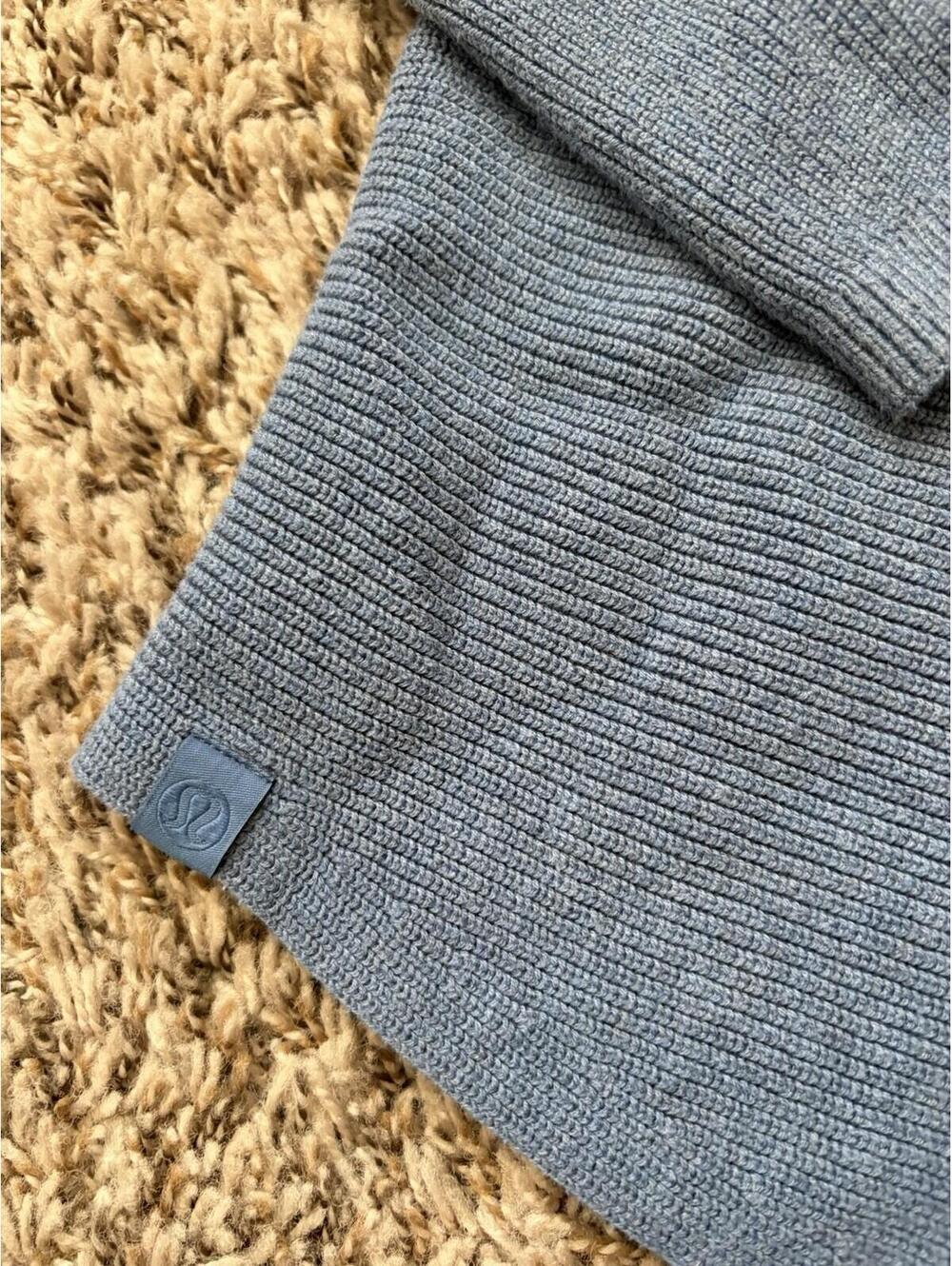 LULULEMON Boxy Cotton-Blend Sweater Womens M/L Blue Rib Knit Mock Neck Pullover - Picture 6 of 7